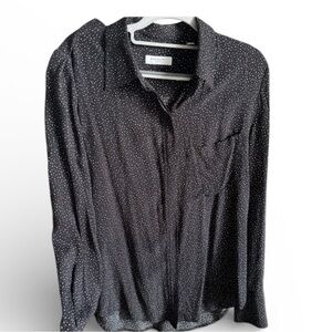 Equipment Long Black Polka Dot Button-Down Shirt